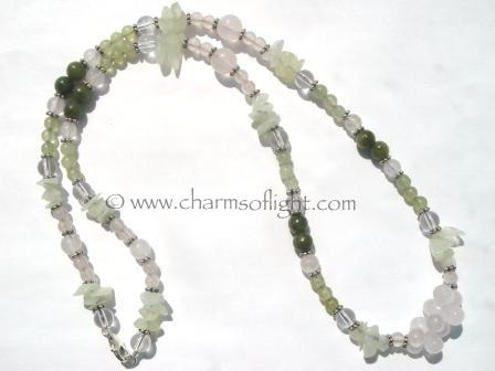 Rose Quartz, Jade & Clear Quartz Necklace